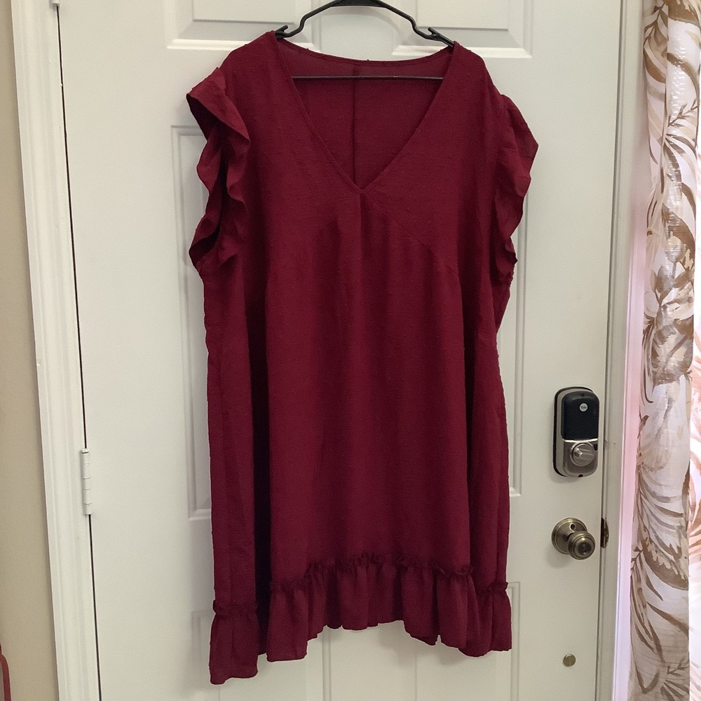 Shein Wine Colored Ruffle Sleeve & Bottom Mini‎ Dress 4XL